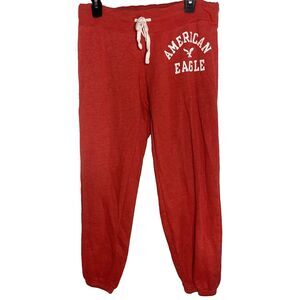 AMERICAN EAGLE Sweatpants Joggers Drawstring Logo Y2K Elastic Ankle Womens M Red